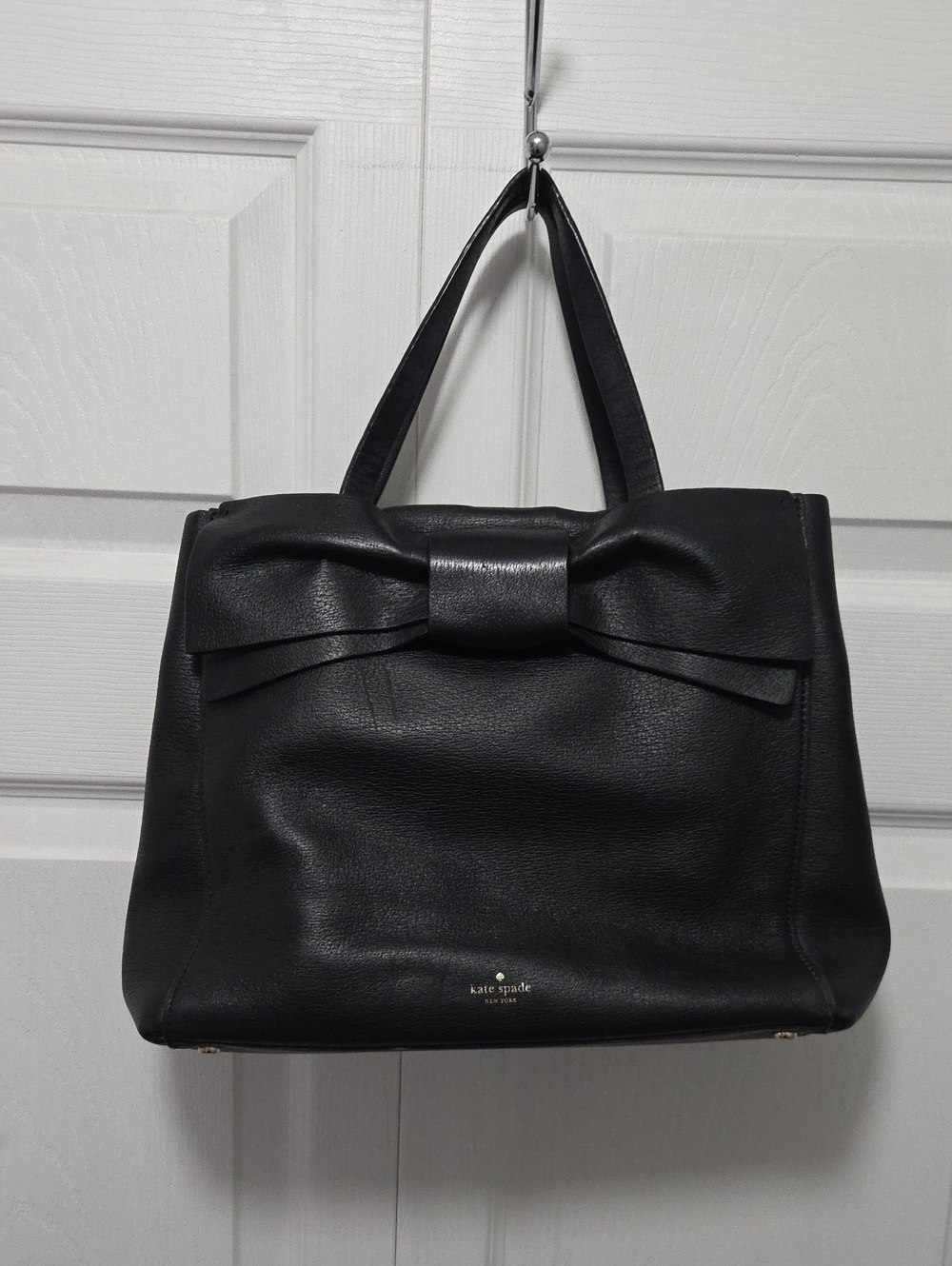kate spade Black Leather Tote with Bow Accent